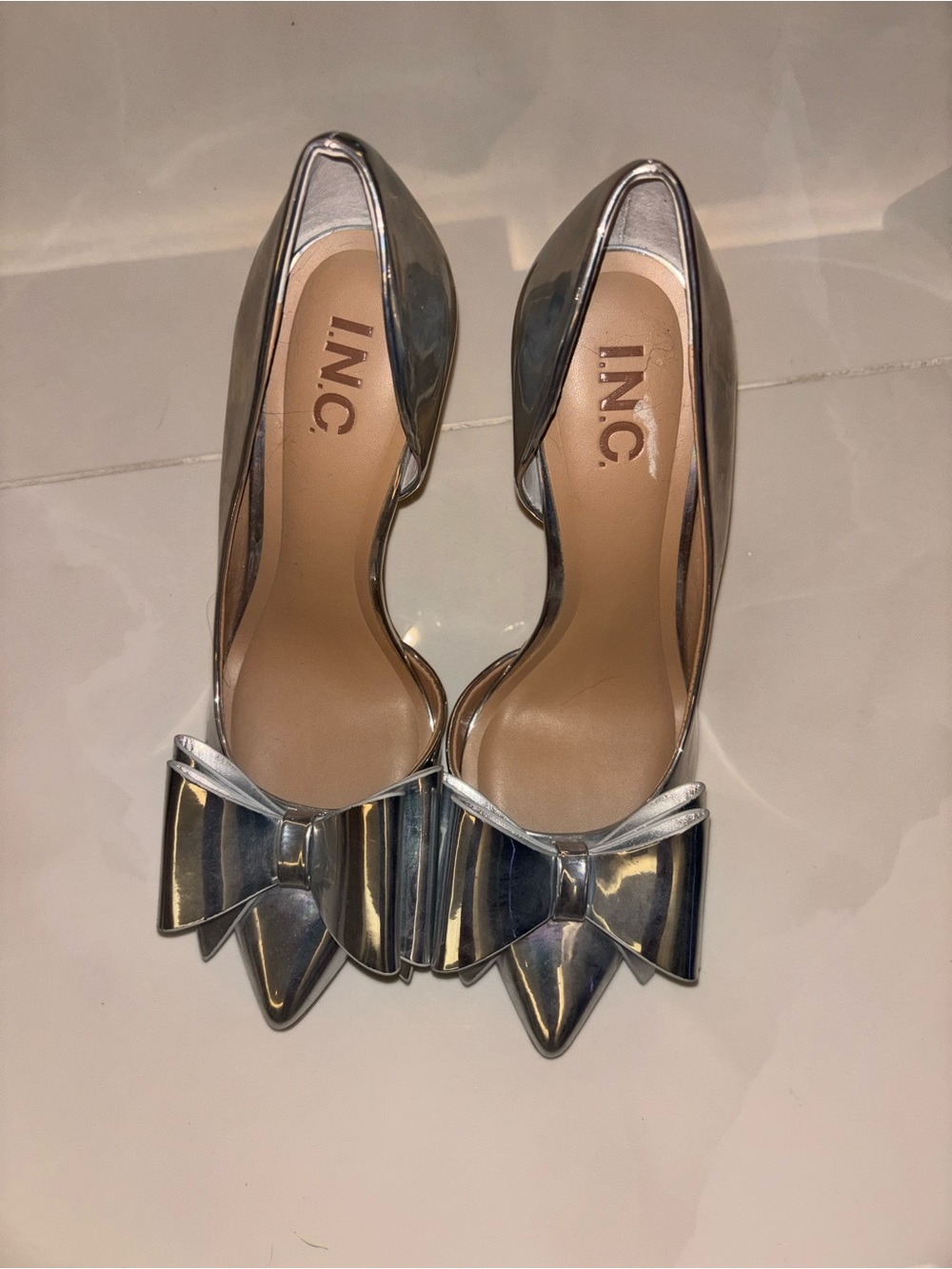 INC International Concepts Metallic Silver Pointed-Toe Bow Pumps